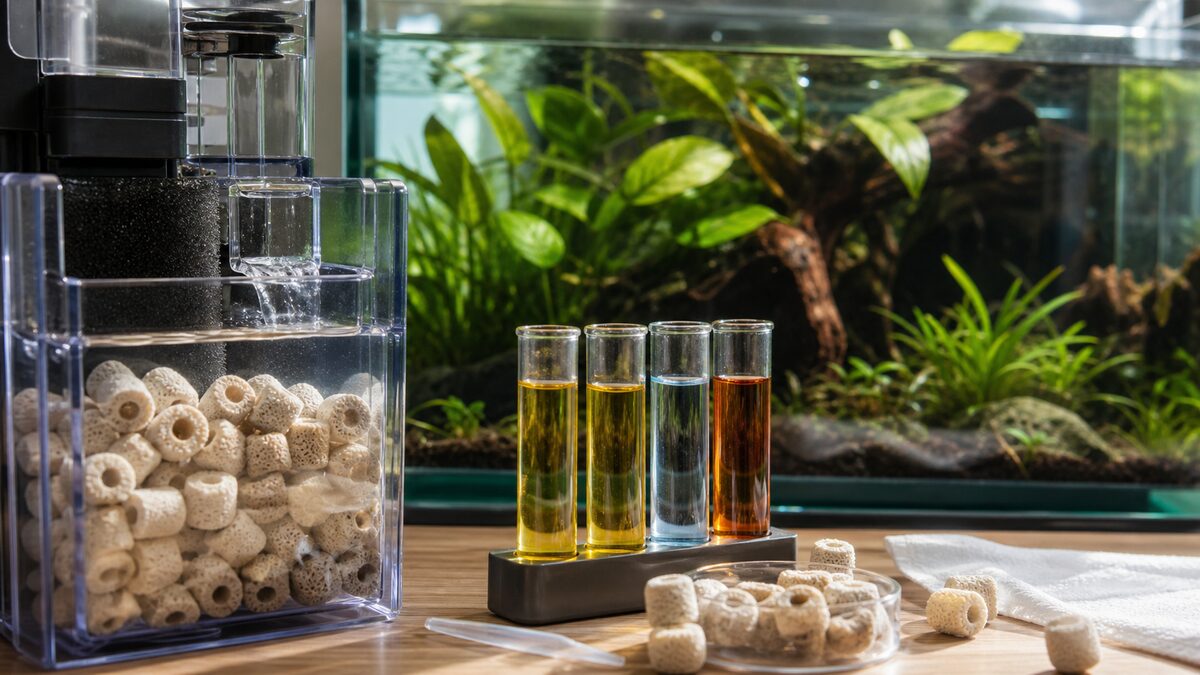 Nitrogen cycle illustrated in an aquarium